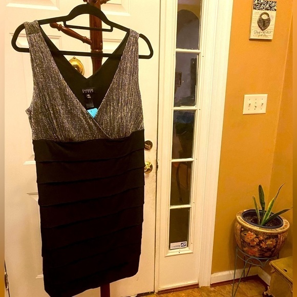 Enfocus BLACK & SILVER COCKTAIL DRESS SIZE 14W - Picture 1 of 6
